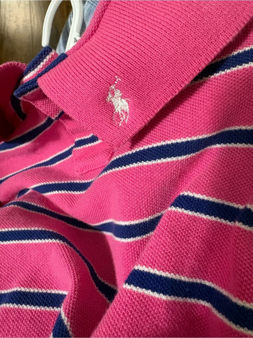 Ralph Lauren Pink Navy Striped Polo Dog Shirt - Picture 2 of 8